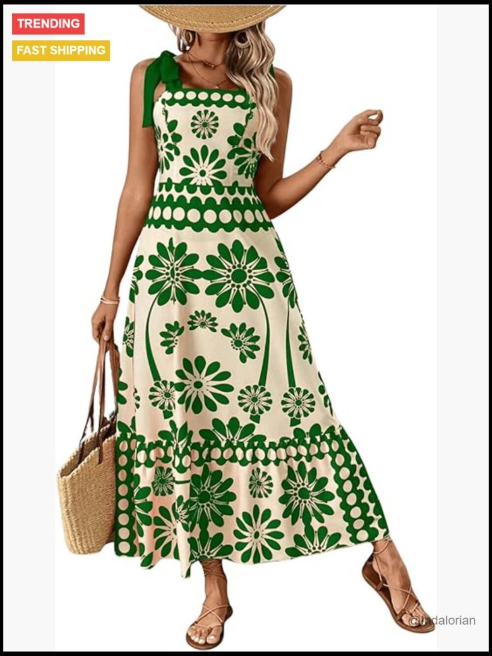 Vintage Sleeveless Tie Shoulder Sundress Floral Print Cami Maxi Dress